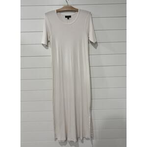 AYR | Maxi Dress Ribbed Short Sleeves Ivory Minimalist Stretch Side Slit- XL